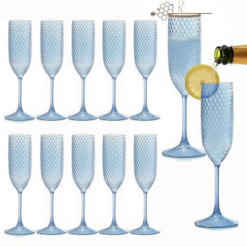 Vintage-Style Hobnail Champagne Flutes Set of 12 Unbreakable Clear Blue Plastic Champagne Coupe Glasses Embossed Beaded Shatterproof Glasses for Wedding Bridal Shower Birthday Daily Garden Party by Cyrix - Used condition - CA$24.11