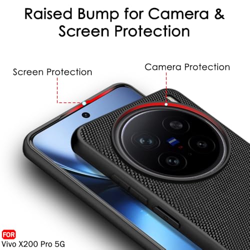 Image of TheGiftKart Back Cover Case for Vivo X200 Pro 5G | Slim & Lightweight | Ultra-Premium Design | Camera Protection Bump | Fabric Texture Case Cover (PC & TPU, Black)