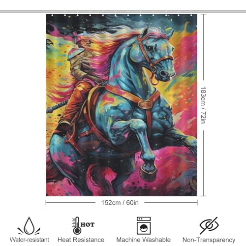 Rideau de douche imperméable tissu polyester motif cheval pour salle de bains 152x183 - 4