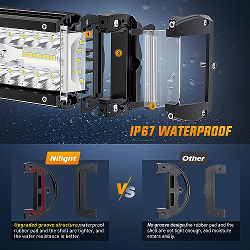 Image of Nilight Side Shooter LED Light Bar 2PCS 4.3 Inch Triple Row Spot Flood Combo Lights with Wiring Harness Kit for Off Road Fog Driving Work Lighting on Truck SUV ATV UTV (Pack of 12)