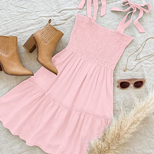 ZESICA Women's 2025 Summer Spaghetti Strap Sleeveless Square Neck Ruffle A Line Swing Mini Dress