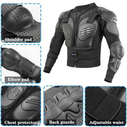 Kids Motorcycle Jacket Dirt Bike Gear, Chest Back Protector for Motor Bike, Children Motorcycle Full Body Armor Jacket for Cycling MTB ATV Skate Skii - Thumbnail 2