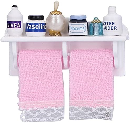 Dollhouse Wooden Towel Rack Bottles, 1:12 Simulation Miniature Furniture Model Toy for Dollhouse Bathroom Decoration Accessories