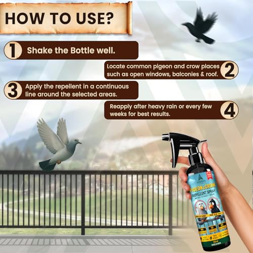 Image of Herbal Pigeon & Crow Repellent Spray | Better Than Anti Pigeon Spikes | Pigeon repellent spray,Herbal bird repellent | No killing | Fast Action Bird Control for Balcony, Window, Terrace & Garden(200 ml)