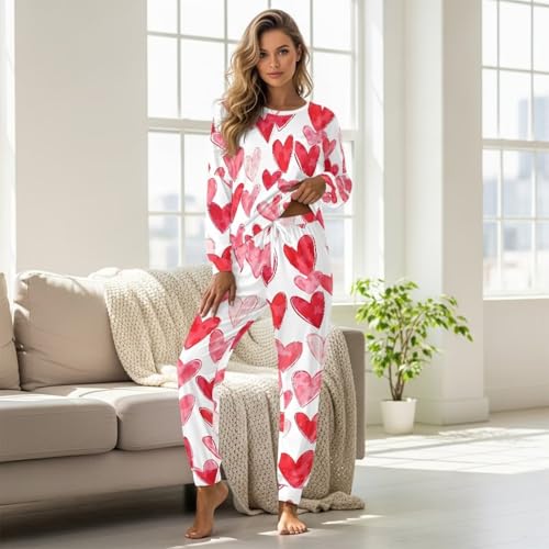 Image of Women's Pajamas Set Soft 2 Piece Loungewear Long Sleeve Pj Set Matching Sleepwear with Pockets for Women Plus Size