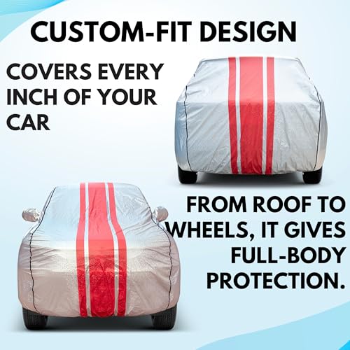 Image of AYSHU Waterproof Car Cover for Hyundai New Creta | Mirror & Antenna Pocket | Anti-Scratch Soft Cotton Inner Layer | Triple Stitched | Heat Resistant Metallic Silver | All-Weather Protection