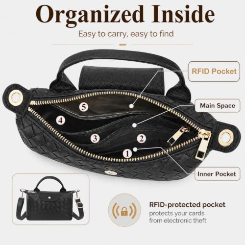 BBORGDC Woven Crossbody Bag, Small Black Weave Mini Tote Bag, Designer Crossbody Bags for Women, Purses for Women, Handheld or Crossbody, RFID, For Women Girls Walking Travel Commuting Gift by BBORGDC - Used condition - Image 4