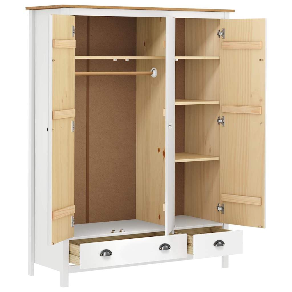 Kleiderschrank aus weißem Kiefernholz, 3-türig, 127 x 50 x 170 cm, Slish Sto Solut für Schlafzimmer, geräumiges Nizer, modernes Felldesign
