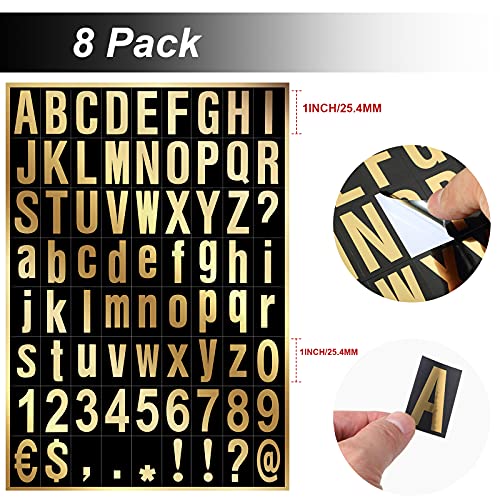 Image of Zonon 8 Sheets Mailbox Numbers Letters Stickers,1 Inch,Gold in Black