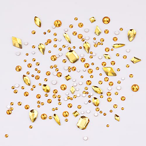 Tisslan 820Pcs Golden Yellow Sparkle Nail Gems Flatback Crystals Charms 3D Nail Art Decoration Shape Rhinestone With Loose Round Flatback Diamonds Set For Personal Nails Manicure #TOP2