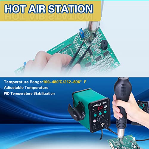 Yihua 8786D 2 In 1 Hot Air Rework Station And Soldering Iron Station Max 896°F And Airflow 120L/Min(Max), Cool/Hot Air Conversion With Digital Temperature Correction And Soldering Function #TOP4