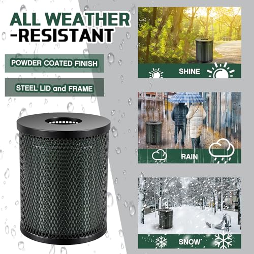 Reallnaive Outdoor Trash Can Commercial 32 Gallon Heavy Duty Metal Round Trash Receptacle Heavy Duty Steel Mesh Garbage Can Included Liner Wide Open Top Lid for Parks, Streets, Public Spaces, Black - Image 6