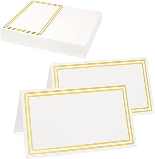 50 Pcs Seat Cards with Double Gold Foil Border,2" x 3.5" Tent Seating Cards