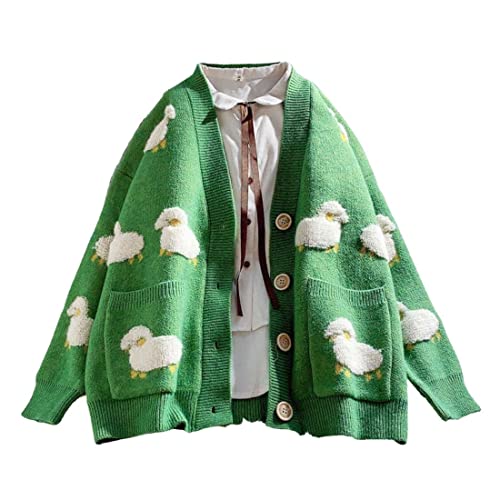 Image of FindThy Women's Kawaii Knitted Cardigan Long Sleeve Button Up Sheep Print Cute Sweater Cardigans