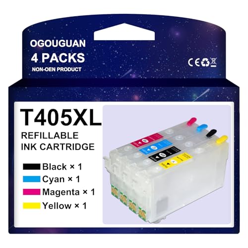 OGOUGUAN Cartouches d'encre Rechargeables 405 405XL avec puces de réinitialisation Automatique compatibles pour Workforce Pro WF-3825 WF-3820 WF-7840 WF-4820 WF-4825