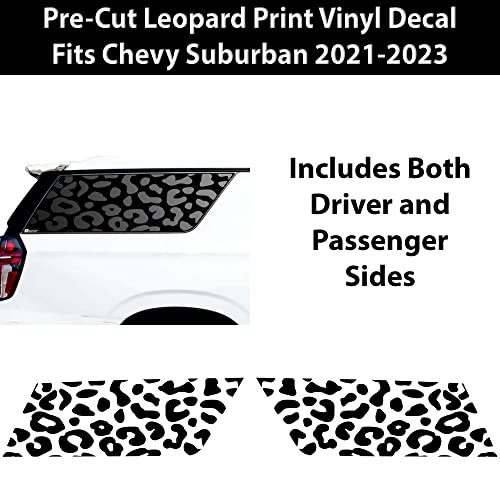 Bogar Tech Designs Precut Quarter Window Animal Leopard Print Vinyl Decal Stickers Compatible With Chevy Suburban And Gmc Yukon Xl 2021-2023, Matte Black #TOP1