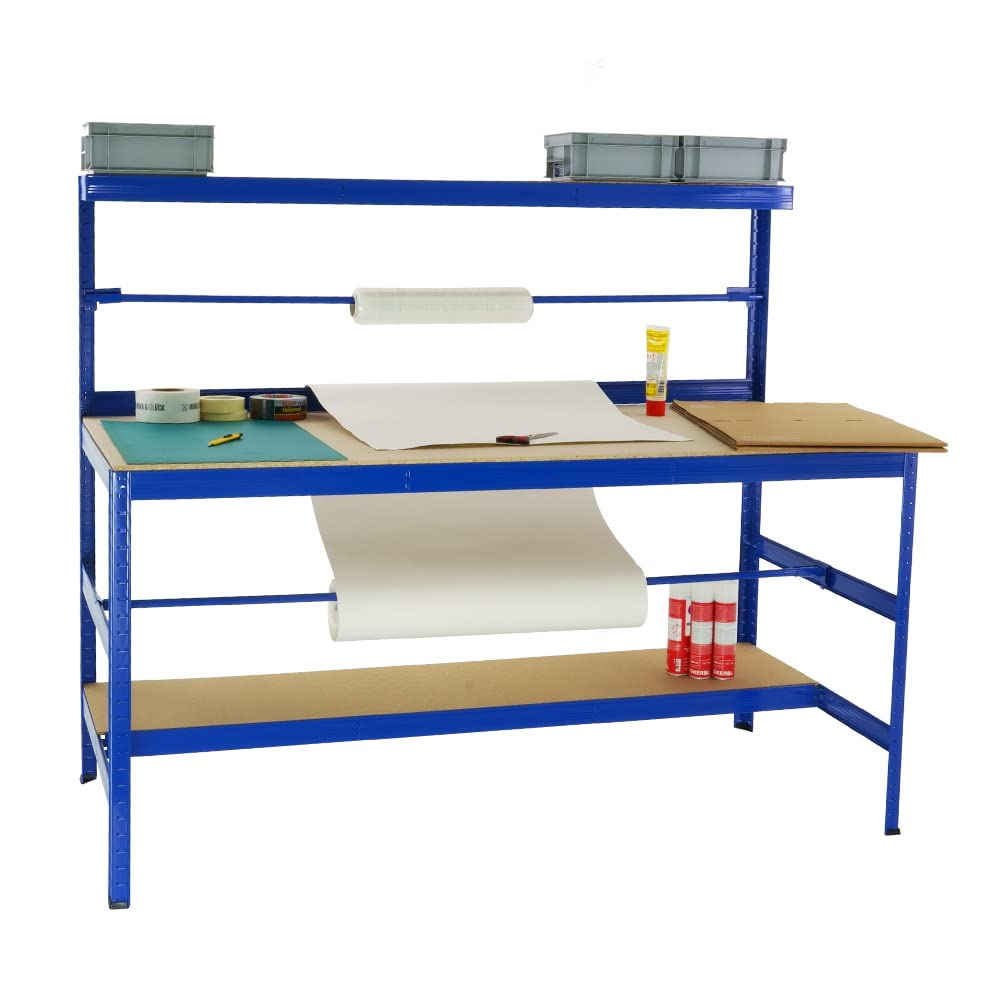 PROREGAL Tavolo da imballaggio Tiger | Portata 300 kg | AxLxP 150x180x75 cm | Blu