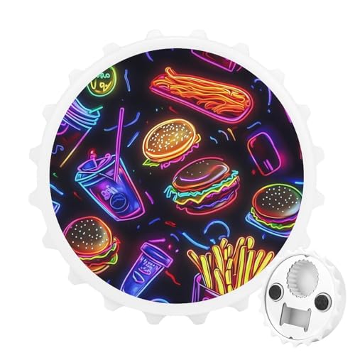 Neon Hamburger French Fries 2 in 1 Beer Bottle Opener Wall Mount Opener Portable Easy Storage Gift for Men Women White-style