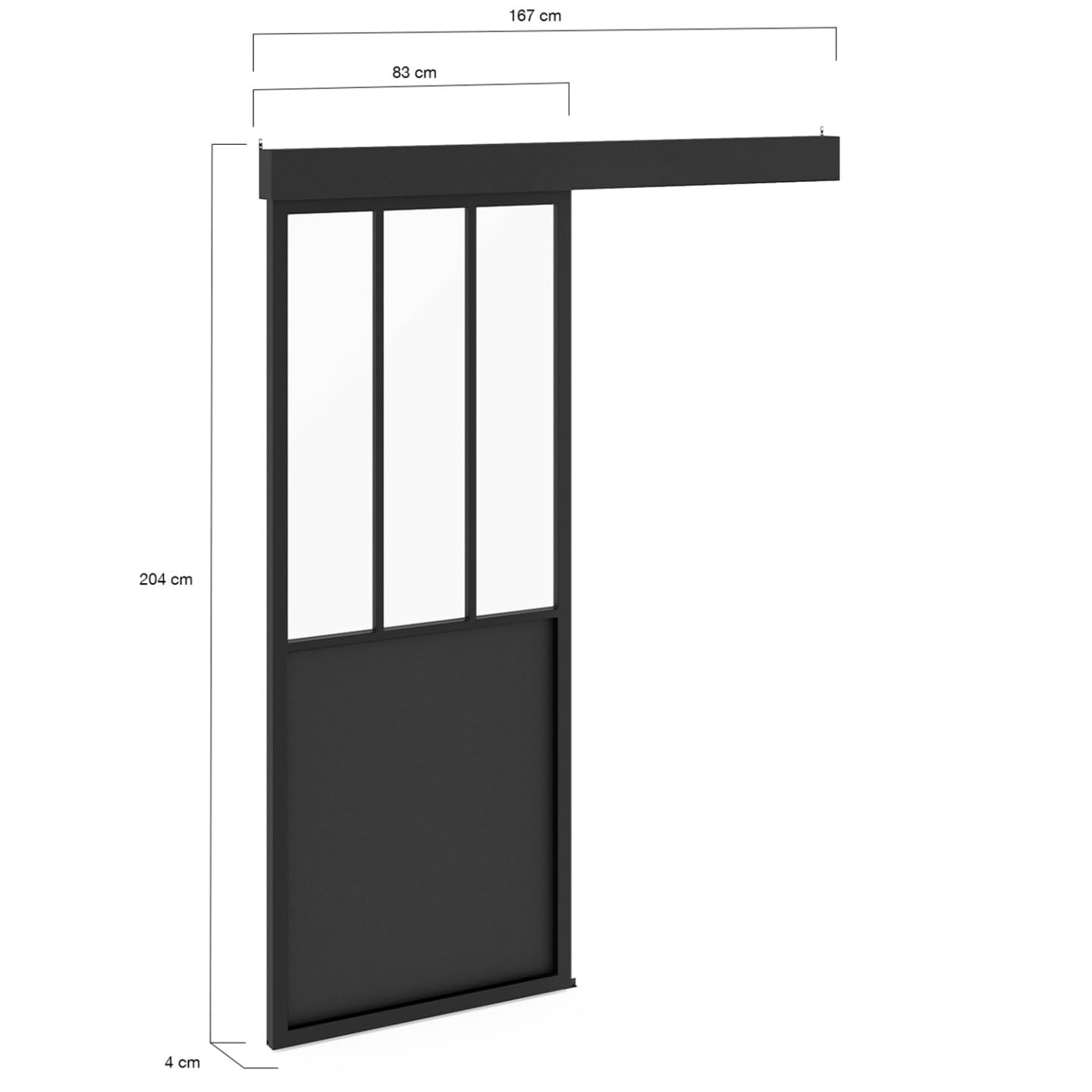 IDMarket - Kit Porte coulissante verrière 83 cm en métal + MDF avec Rail et Fixations