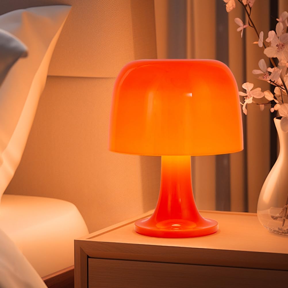 EaEa Lampa stołowa w kształcie grzyba w kolorze pomarańczowym LED Lampa stołowa do sypialni z akrylu Z regulacją jasności 3000K-6000K Lampa nocna USB Lampa nocna w stylu retro do salonu lub hotelu