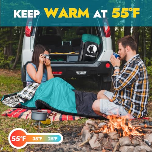 CANWAY Sleeping Bag with Compression Sack, Lightweight and Waterproof for Warm & Cold Weather, Comfort for 4 Seasons Camping/Traveling/Hiking/Backpacking, Adults& Kids, Cyan-Flannel
