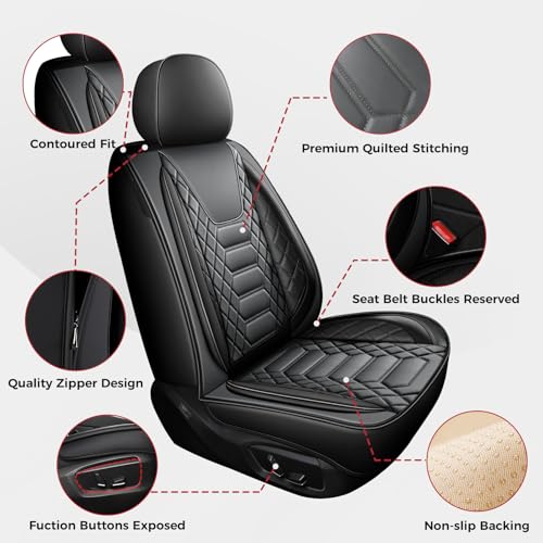 Image of FREESOO Universal Front Seat Covers Leather Airbag Compatible Black Grey