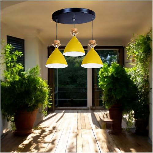 Image of Modern Yellow Dome Hanging Pendant Light for Ceiling, Aluminium, Antique Decor, E-27 Holder, (Bulb is not Included) 3 Light Cluster Set