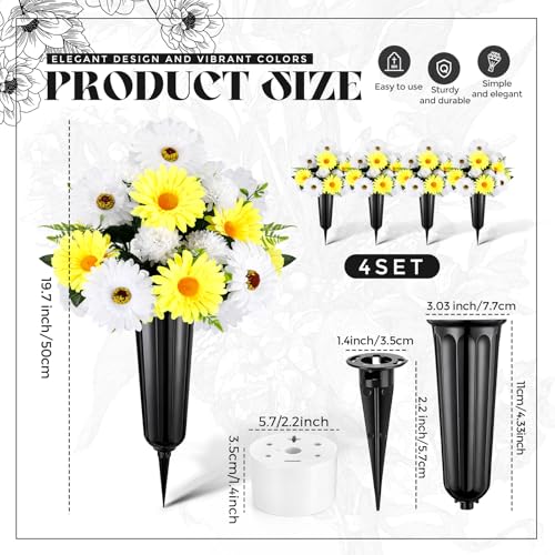 Image of 4 Set Christmas Artificial Cemetery Mums with Vase for Grave