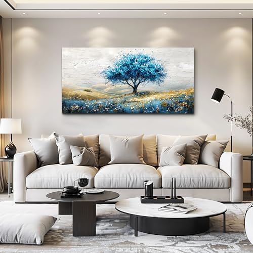 PHAOHUAXM Canvas Wall Art For Living Room Large Wall Decor For Bedroom Blue Tree Landscape Paintings Office Decorations Farmhouse Wall Pictures Artwork Room Home Decoration Ready To Hang 20x40 In