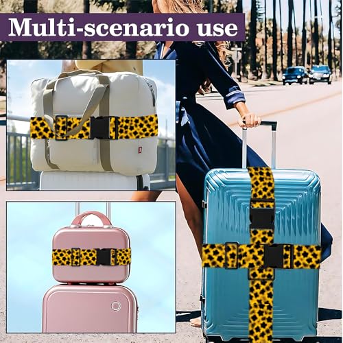 Image of 2 Pack Luggage Straps for Suitcases, Adjustable Travel Belt with Buckle, 2 inch Wide Heavy Duty Suitcase Straps for Summer Fashion Travel, Graduation Trip, Bold Leopard Flower Pattern, Multi-Color
