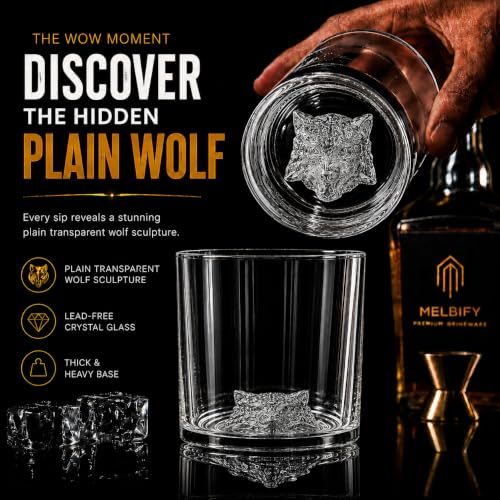 Image of Melbify Wolf Whiskey Glass| Set of 2 | Animal Whiskey Glass| Premium | Unique| Big| Broad | Old Fashioned Whiskey Glass|Round Whiskey Glass with Thick Bottom| 300ml