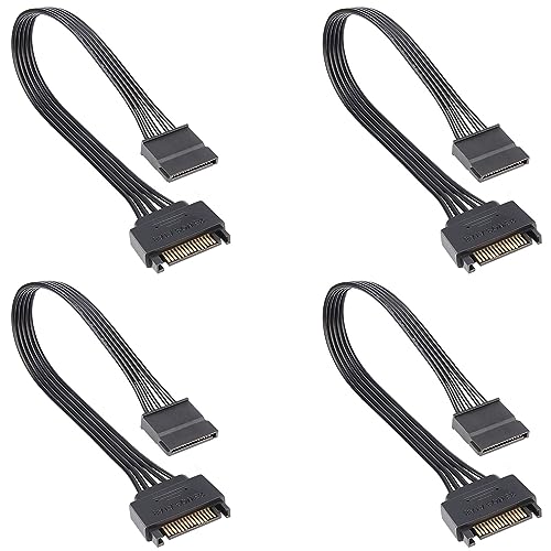 Tunghey 4Pack 15 Pin SATA Power Extension Cable, 1 Feet, Male to Female, Braided, 18 AWG, Compatible with SATA Hard Drive, SSD, Optical Drive, PCIe Express