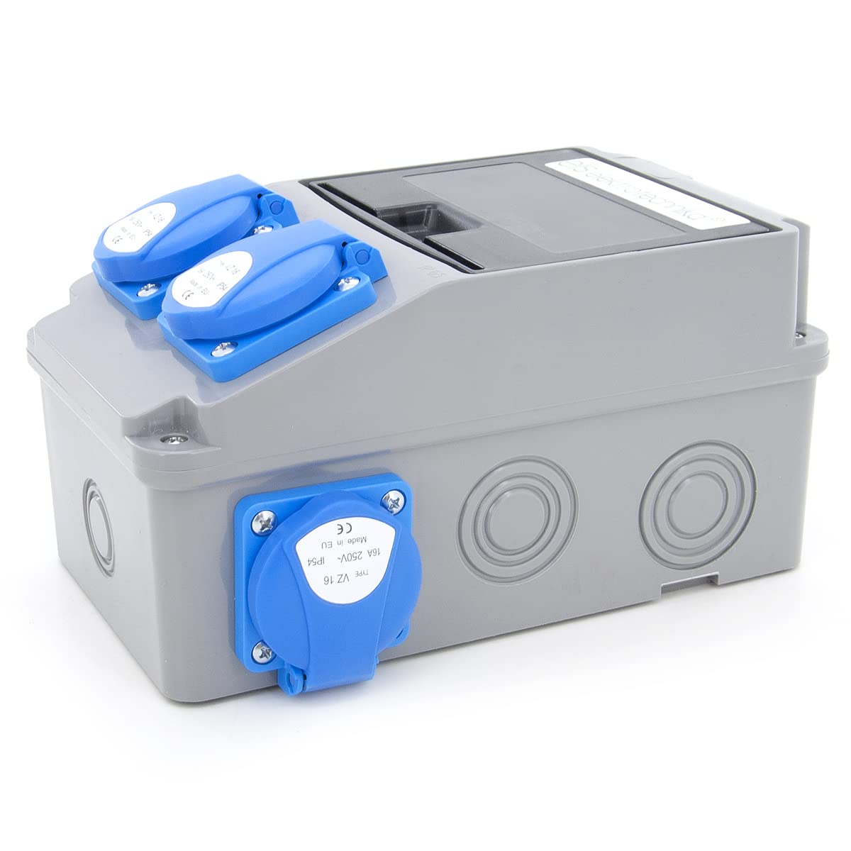 ELS Elektrotechnika - Distribuidor de enchufes para construcción, de pared, 4 Schuko, 230 V, 4 disyuntores C16, listo para conectar, cableado, para interior y exterior, talleres y fábricas, IP54