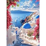 CEOVR Diamond Painting Kits Paisaje,Pintura de Diamantes Arte 30x40cm,DIY Diamond Art Kits Adulto Hermoso Paisaje en Grecia