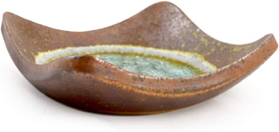 Rustic Earth Heavyweight Flared Dish with Glass Geode Accent, American Made Stoneware Pottery, 7" Square - Decorative Candy Bowl or Catchall