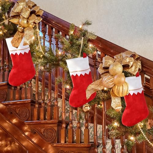 12 Stück Nikolausstrumpf, Rot-weiße Weihnachtsstrumpf Nikolausstiefel, Nikolaus Socken, Weihnachtssocken zum Befüllen & Aufhängen für Kamin, Weihnachtsbaum, Wand, Treppe Weihnachtsdeko