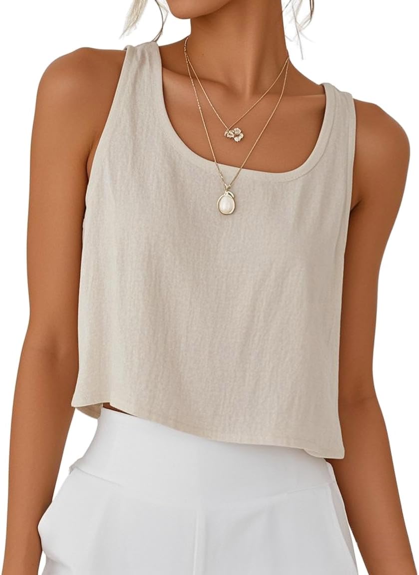 Sleeveless scoop neck crop tank tops for springsummer