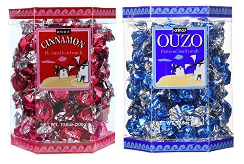 Krinos Ouzo Candy - Greek Favorite  Cinnamon and Licorice Flavored Treats - Delicious Hard Candy - All Natural Flavors - No Alcohol and No Gluten - Perfect for Parties, Party Favors, or Gifts (2pk)