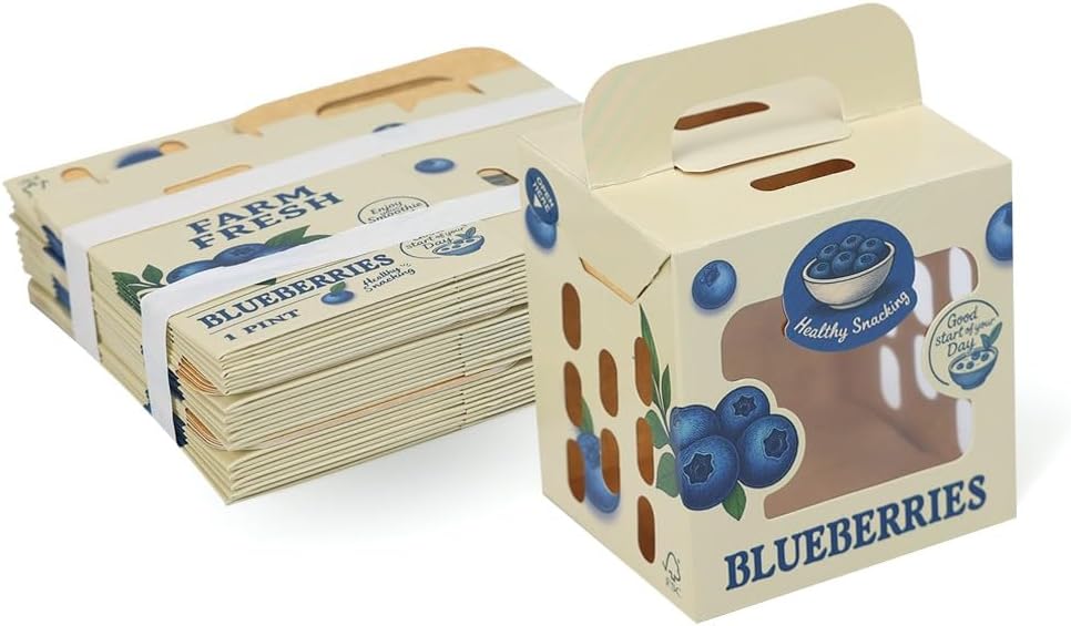 1 Pint Paper Berry Baskets Food-Grade Produce Containers for Blueberries Vented, Eco-Friendly, FSC-Certified Storage Gift Boxes for Farmer's Market & Home Use (Pack of 25)