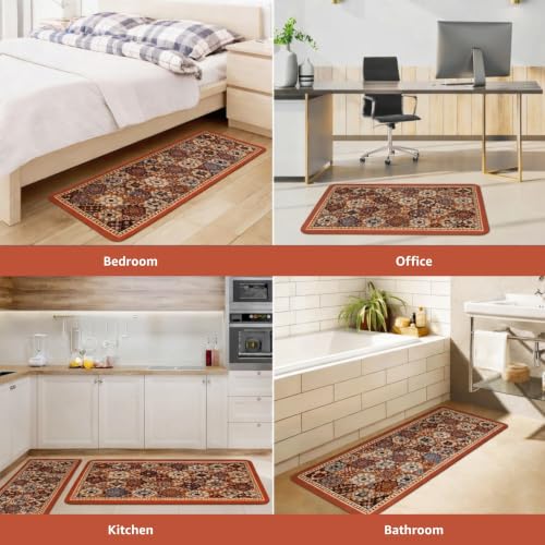 Image of Amazon Brand - Solimo Silicone Kitchen & Bath Mat (Pack of 2) | Multi color with Orange colored border| Anti-Fatigue Comfort Foam | Waterproof & Anti-Slip | 60 x 40 cm & 40 x 120 cm| Quick-Dry & Easy Clean