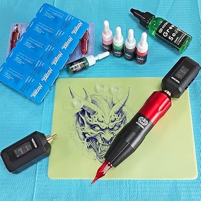 Neebol Wireless Tattoo Kit - Complete Set with 2 Color-Display Power Supplies, 20 Needles, 10 Inks - Professional Tattoo Machine for Beginners Gold