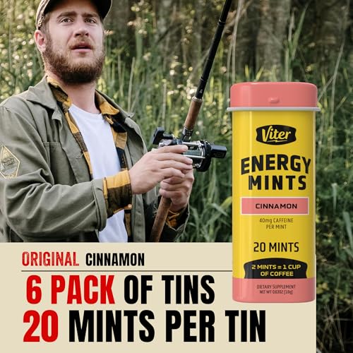 Image of Viter Energy Caffeine Mints (120 Pieces) - 40mg Caffeine, Sugar Free, Vegan, B Vitamins Complex, Energy Supplement Caffeine Pills (Cinnamon, 6 Pack)
