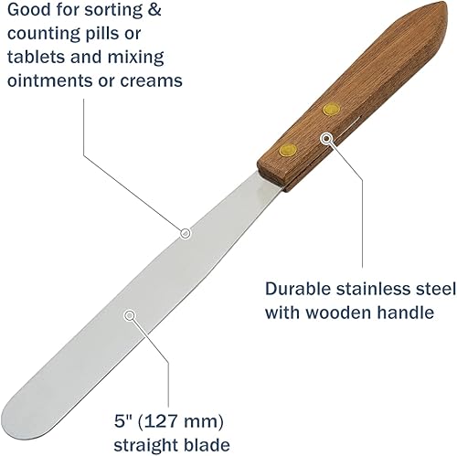 Miniatura 2 de Apothecary Products Espátula y hoja de acero inoxidable, mango de madera, para píldoras, medicamentos, vitaminas (5 pulgadas)