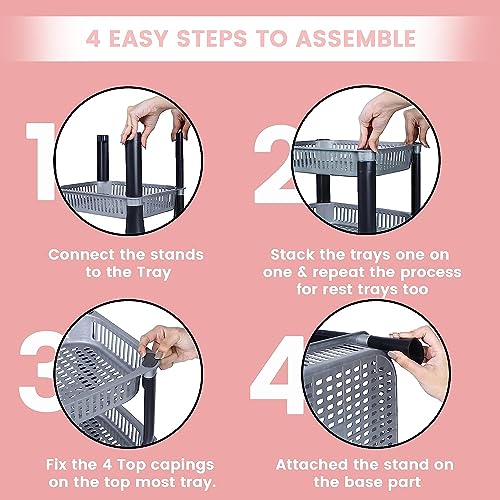 Image of Black Olive Plastic Storage Organiser Rack - Multipurpose 2 Layer Kitchen Shelf Stand with Vegetable Baskets for Potato, Onion, Books & Stationery, Space Saving Storage Rack for Home, Office & Balcony