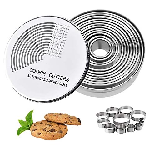 Ausstechformen,12 Stück Ringe Edelstahl Kreis Keksausstecher Donut Ausstecher Set zum Backen Cover