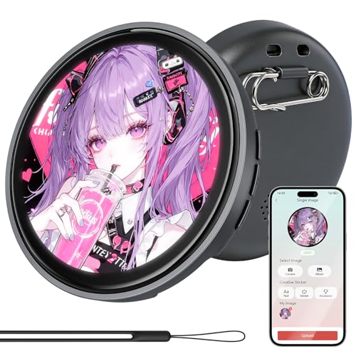 Digital Pin, Digital Badge with Touch Screen LED Display, Customizable Anime Style Wearable, Smart Button for FIFA World Cup Footbal Party, Cosplay, Fandoms（For <8MB MP4, Multi/Single Imgs, Marquee）