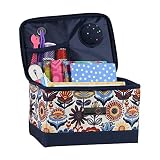 Everything Mary Collapsible Sewing Kit Organizer Box, Blue & Tan - Supplies Storage Basket for Suppl