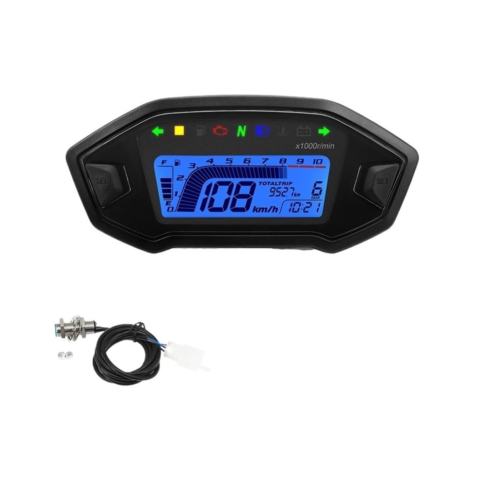 Contachilometri universale Pannello digitale universale per moto, display con tachimetro, contachilometri, livello carburante, temperatura acqua, per 2,4 cilindri