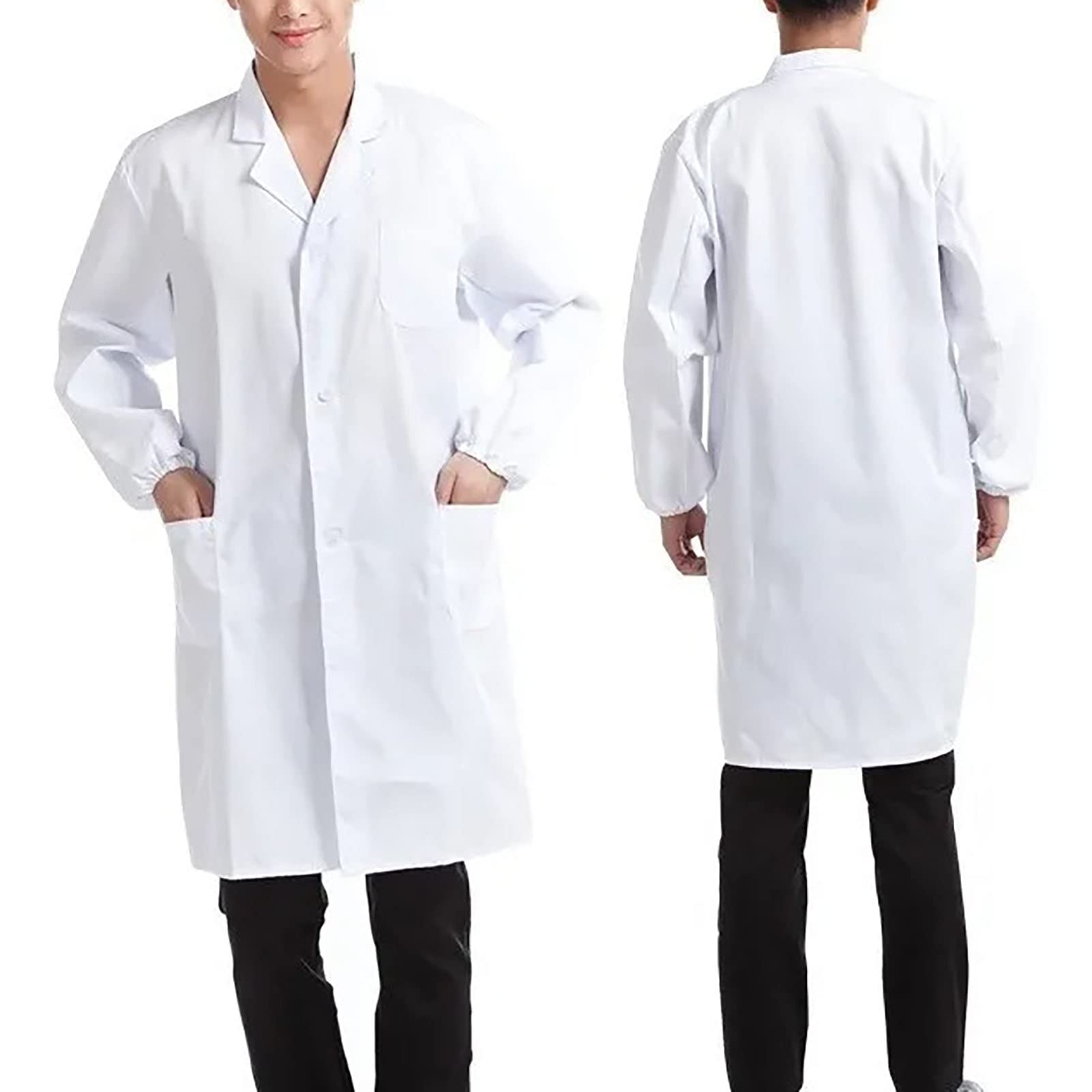 Yinhing de Laboratorio Profesional de Manga Larga para Hombre y Mujer, de Laboratorio Blanca de Algodón con Puños Elásticos para Farmacia Clínica Hospitalaria