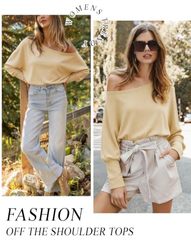 Image of Aifer Women's Off The Shoulder Tops Sexy Long Sleeve Shirts Oversized Fashion Casual Batwing Sweaters Pullover Tunic Tops
